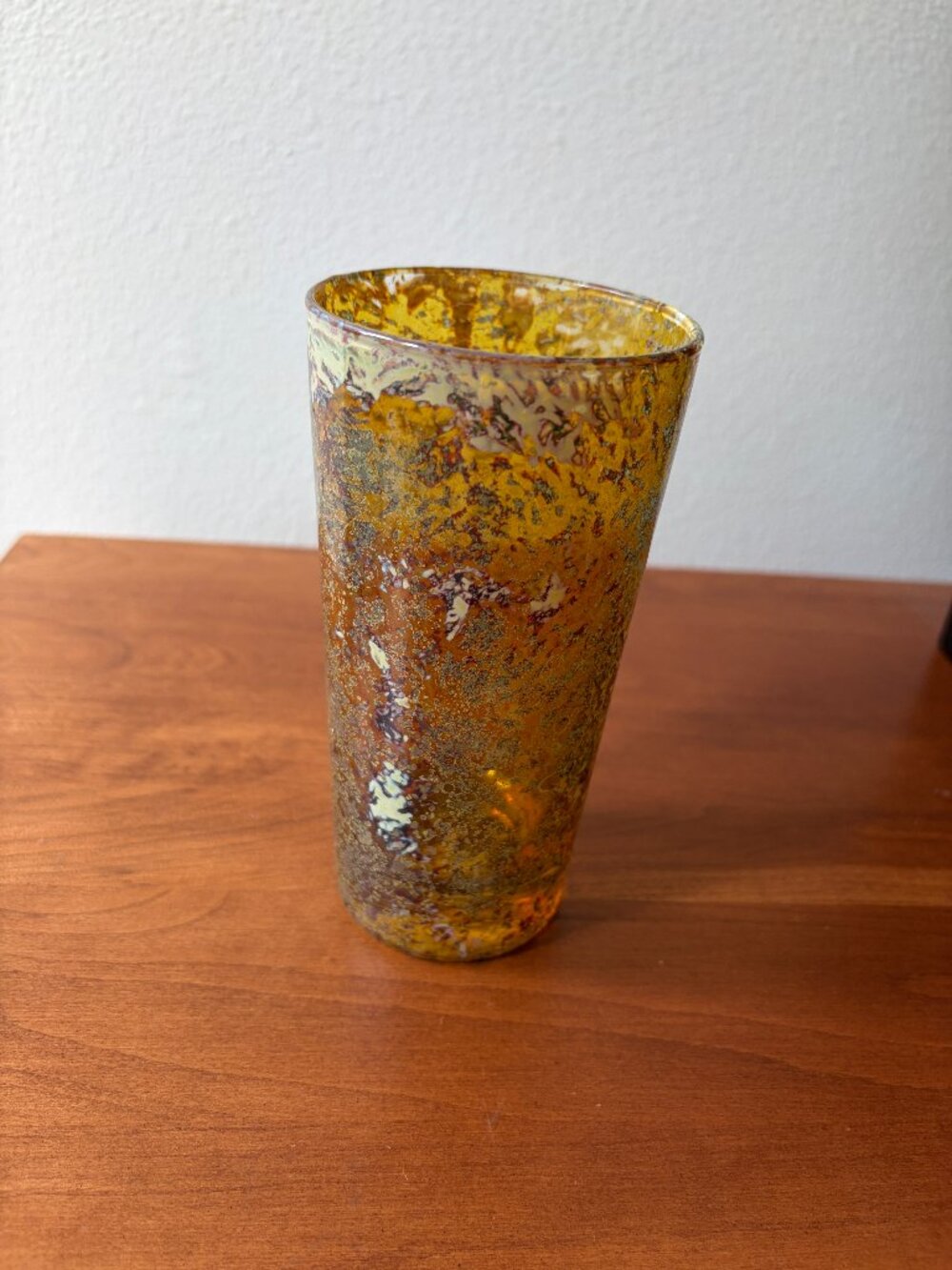 Neiman Marcus Moss Agate Marble 6" glass hand blown iridescent art glass.